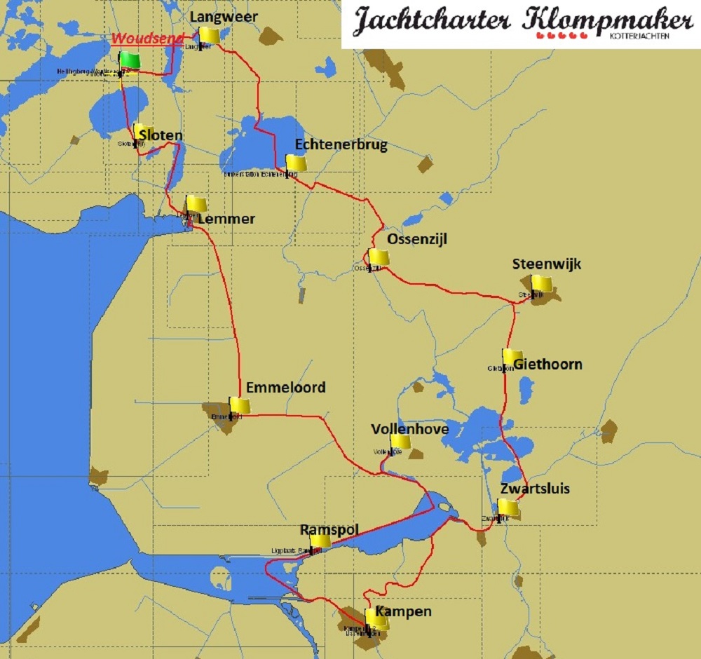 Sailing route Friesland and Overijssel